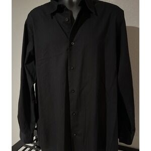 Via Europa XL Black Dress Shirt Long Sleeve Regular Fit Textured Easy Care EUC